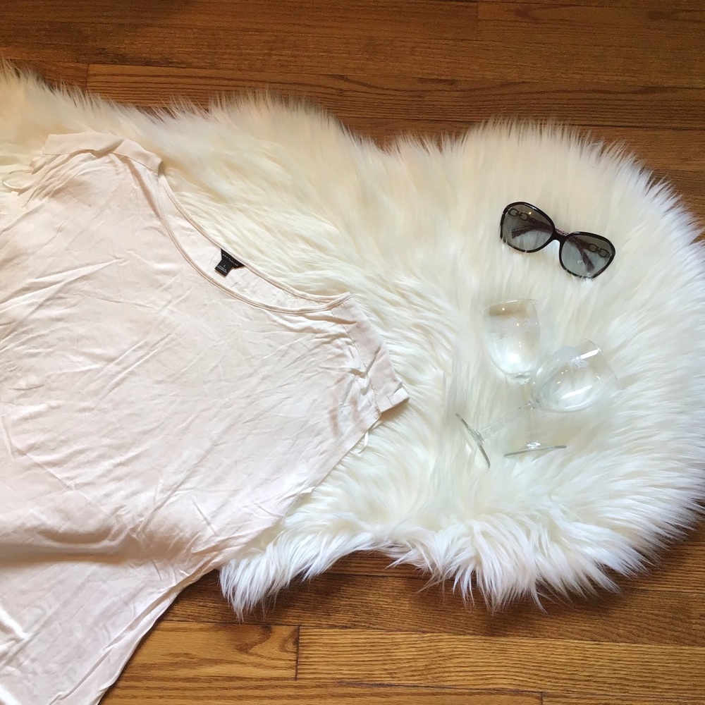 Ann Taylor Cream Ribbon Shoulder Tee